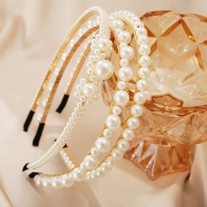 Diadema retro de perlas para mujer 
