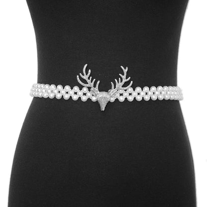 Deer Head Elastic Pearl Waist Chain