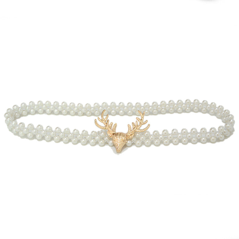Deer Head Elastic Pearl Waist Chain