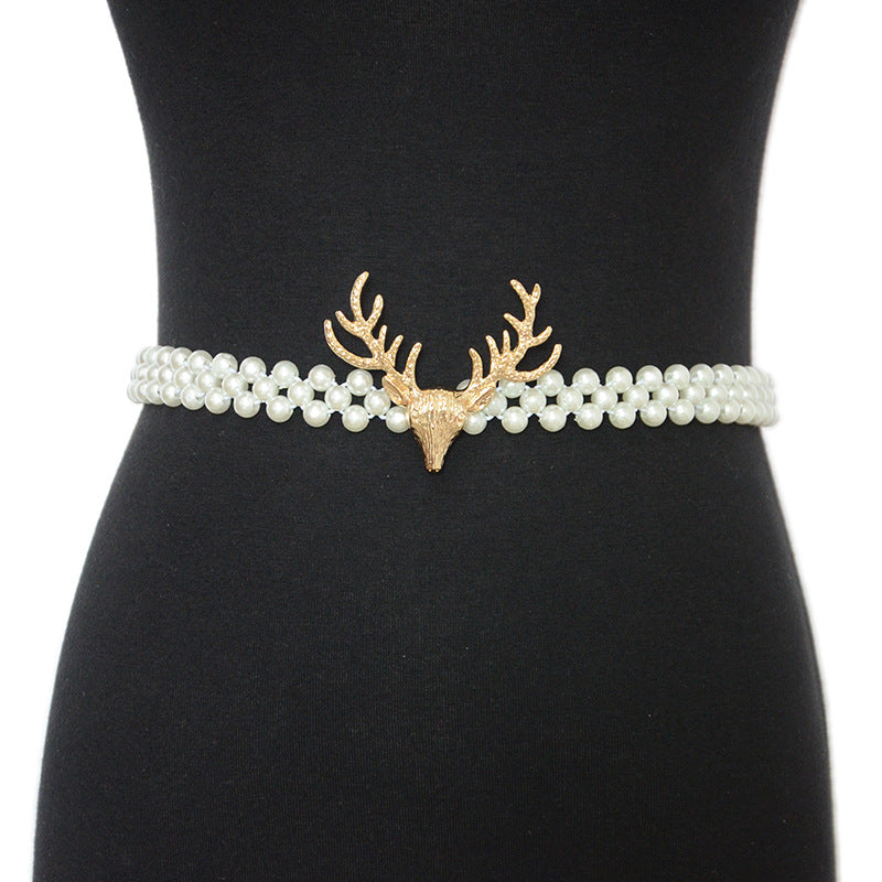 Deer Head Elastic Pearl Waist Chain