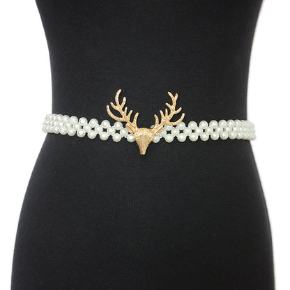Deer Head Elastic Pearl Waist Chain