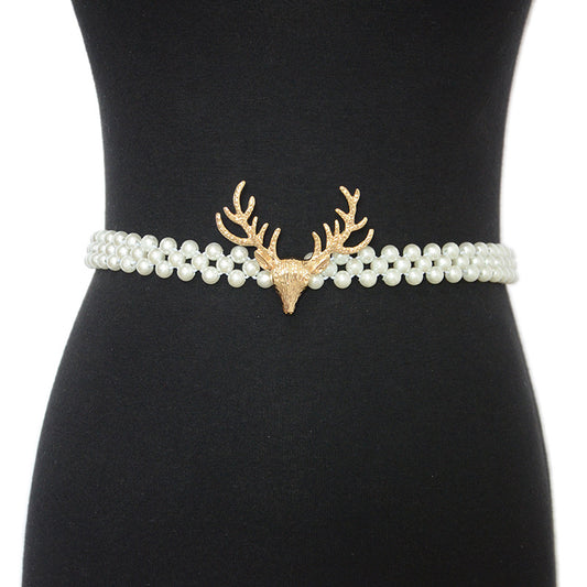 Deer Head Elastic Pearl Waist Chain
