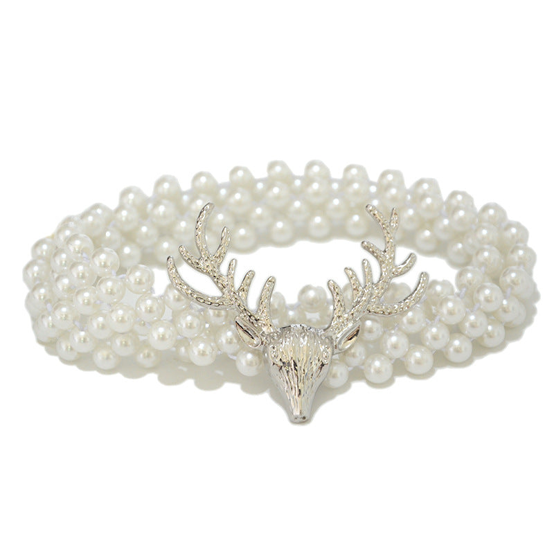 Deer Head Elastic Pearl Waist Chain