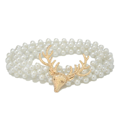Deer Head Elastic Pearl Waist Chain