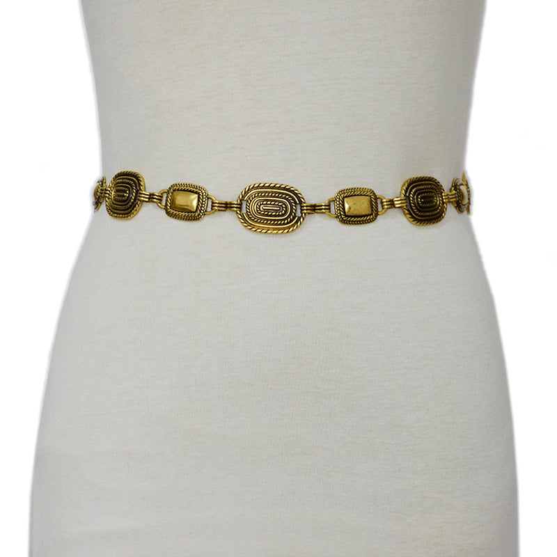 Retro copper buckle metal chain waist chain