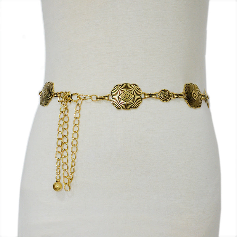 Retro copper buckle metal chain waist chain