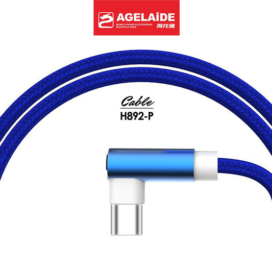 Right-Angle Braided 4A Fast Charging Cable Apple Android Type-C