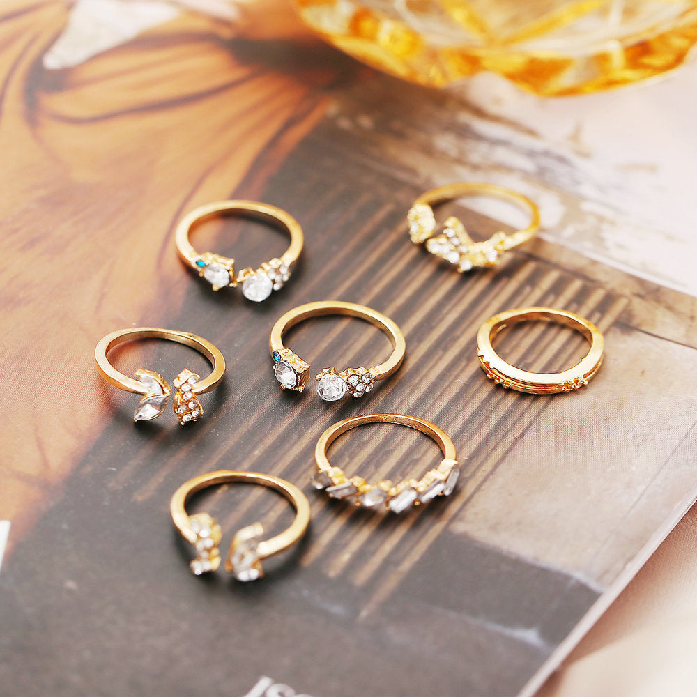 Crystal Butterfly Flower Ring Set