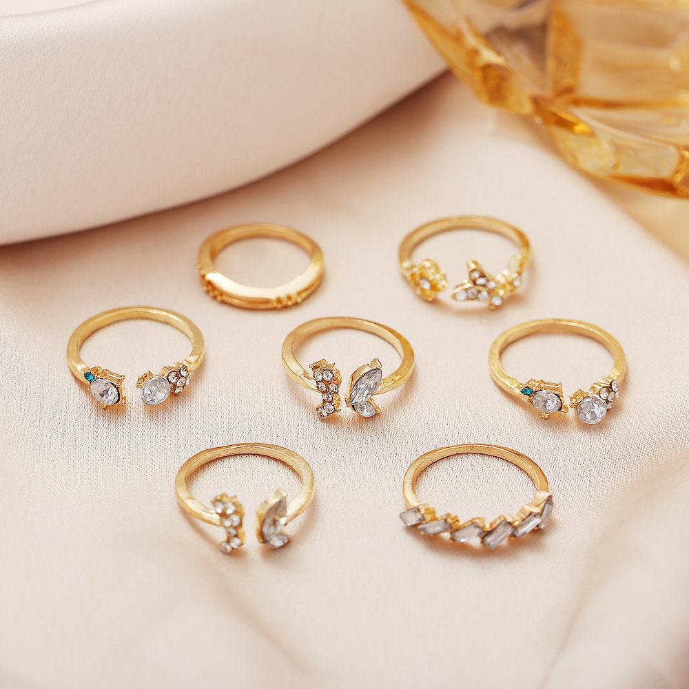 Crystal Butterfly Flower Ring Set
