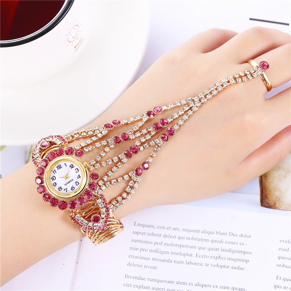 Full Diamond Claw Chain Ring Set Watch