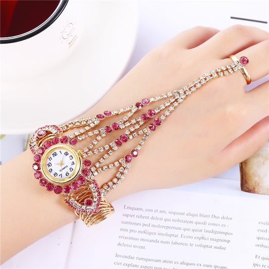 Full Diamond Claw Chain Ring Set Watch
