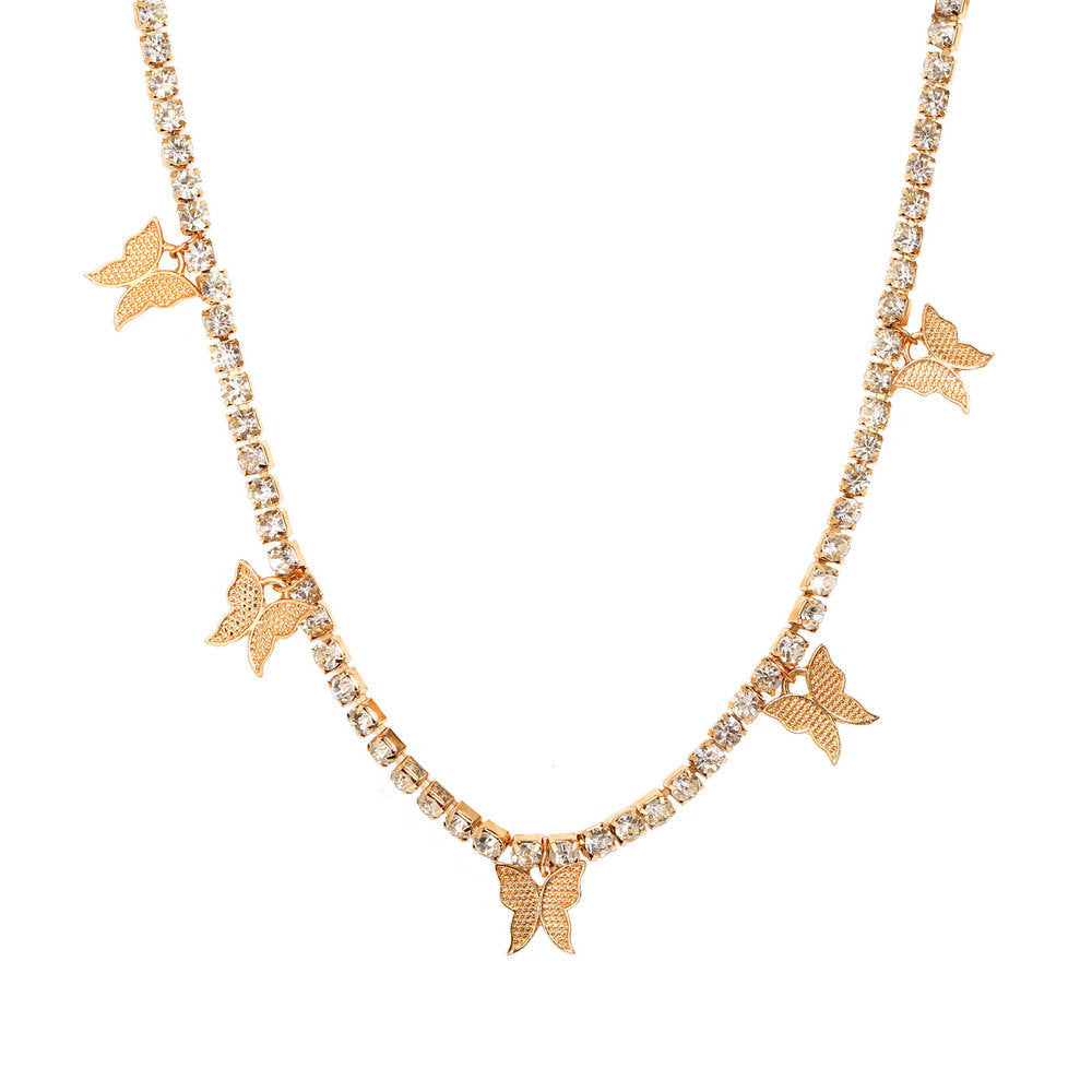 Rhinestone Butterfly Pendant Necklace
