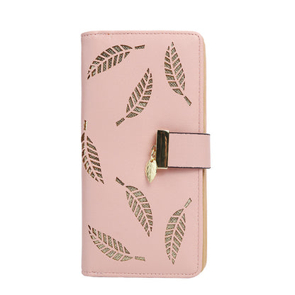Hollow Leaf Zipper Button Wallet
