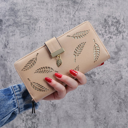 Hollow Leaf Zipper Button Wallet