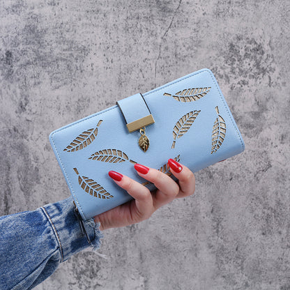 Hollow Leaf Zipper Button Wallet