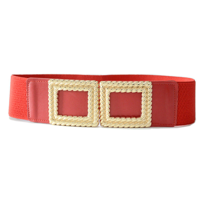 Elastic belt waist square buckle wide waist seal