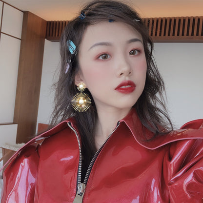 Exaggerated artificial pearl long earrings