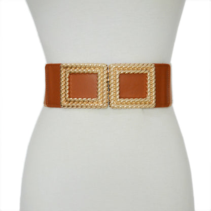 Elastic belt waist square buckle wide waist seal