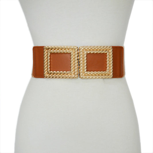 Elastic belt waist square buckle wide waist seal