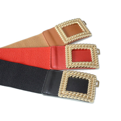 Elastic belt waist square buckle wide waist seal
