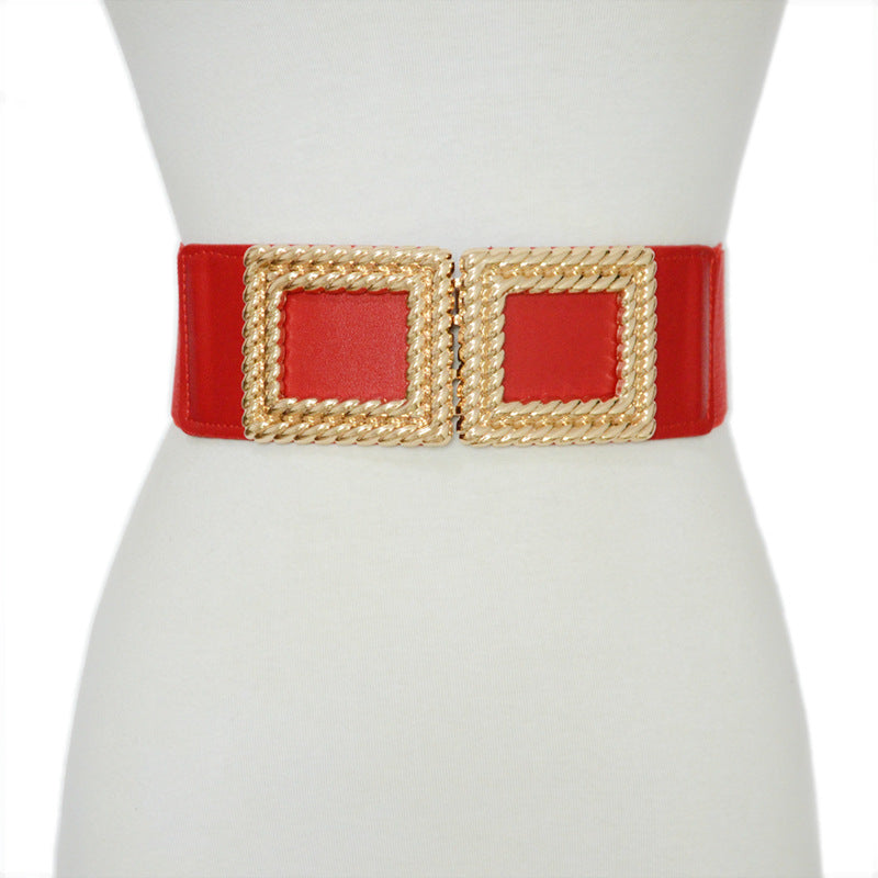 Elastic belt waist square buckle wide waist seal