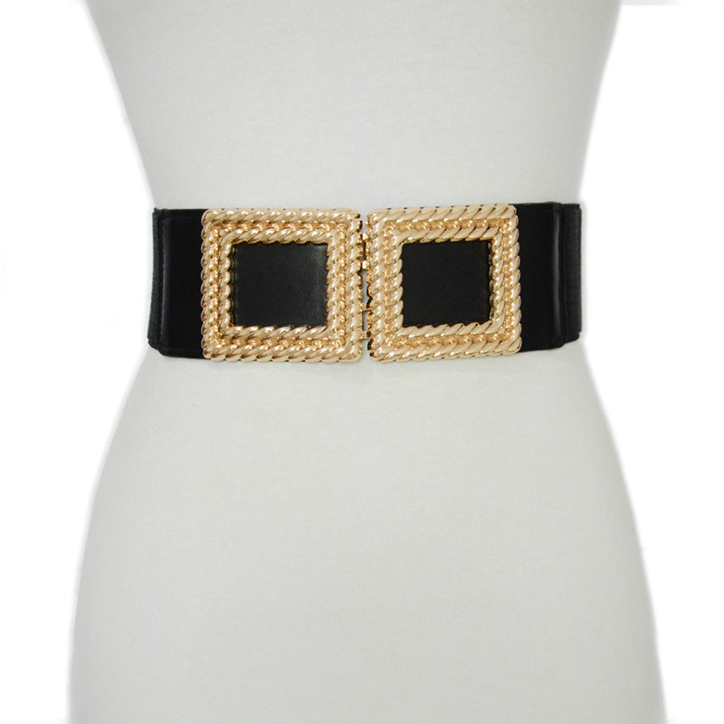 Elastic belt waist square buckle wide waist seal