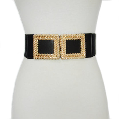 Elastic belt waist square buckle wide waist seal