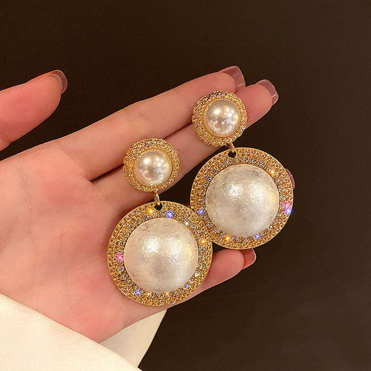 Pendientes de perlas grandes con forma de aguja de plata S925 