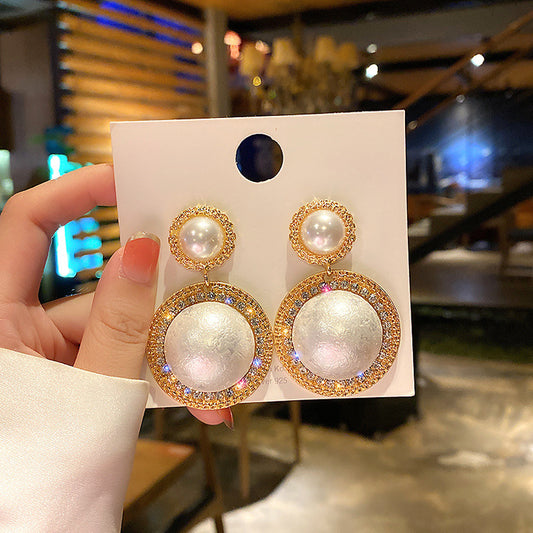 Pendientes de perlas grandes con forma de aguja de plata S925 