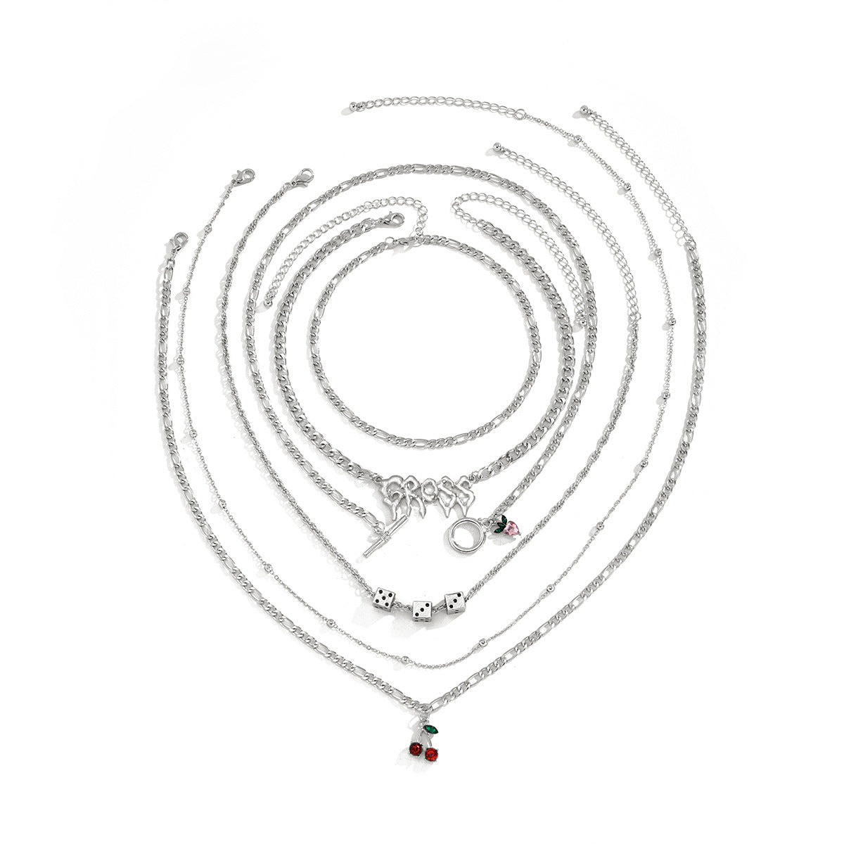 Exaggerated letter cherry necklace set