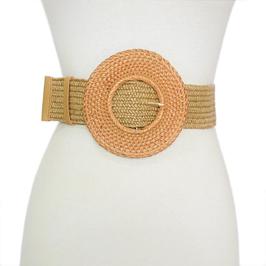 Round buckle wide waist seal elastic waistband