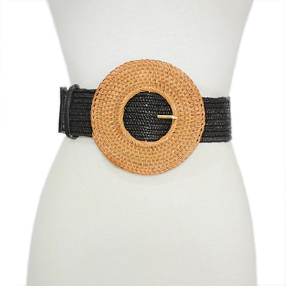 Round buckle wide waist seal elastic waistband