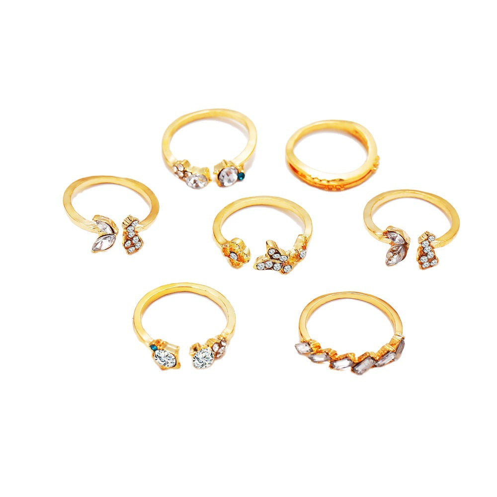 Crystal Butterfly Flower Ring Set