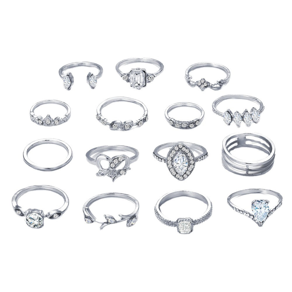 15-Piece Hollow Dot & Love Ring Set