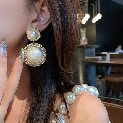Pendientes de perlas grandes con forma de aguja de plata S925 