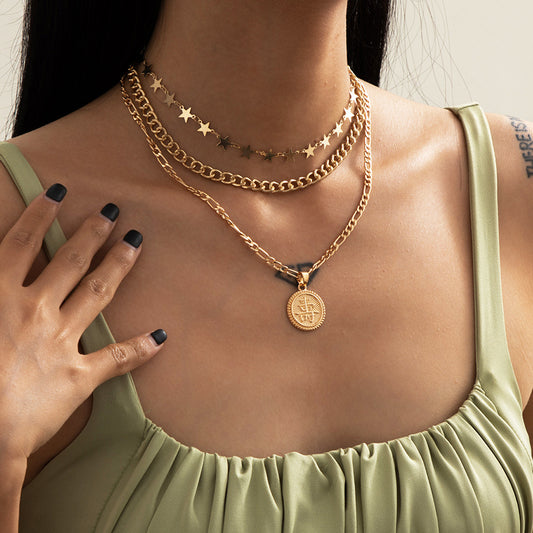 Round Chinese character pendant necklace set