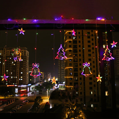 Luces solares de cortina navideña Luces de estrellas y luna Luces de cadena 