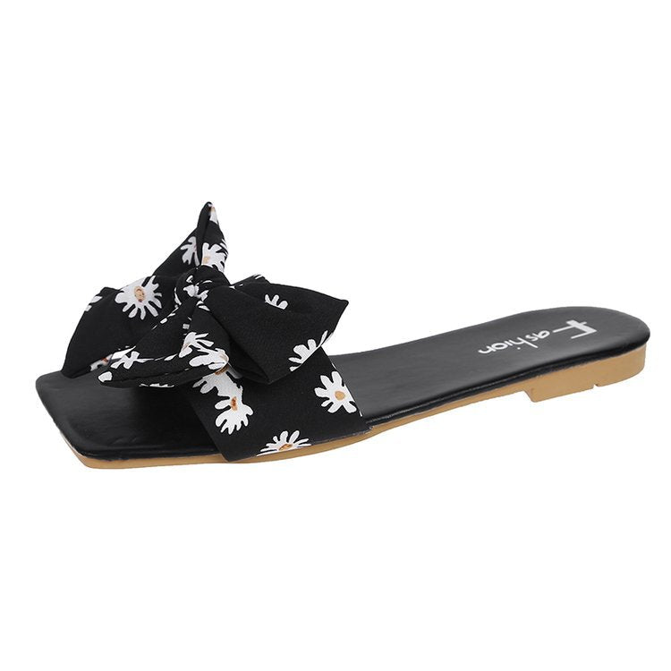 Shoe bow cute outer one-word slippers