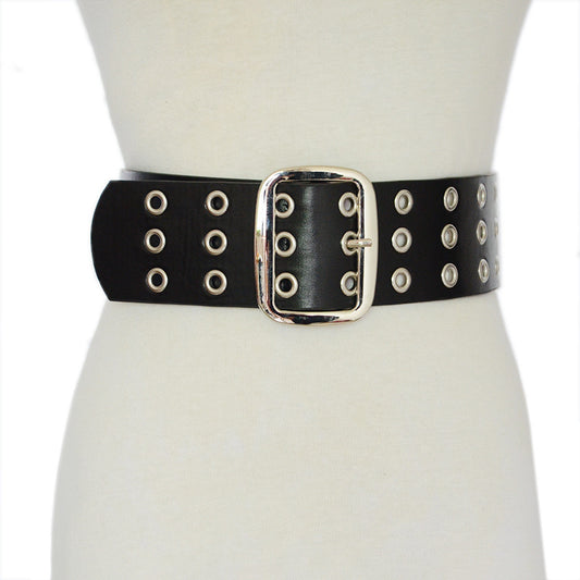 Punk punched belt oval metal buckle