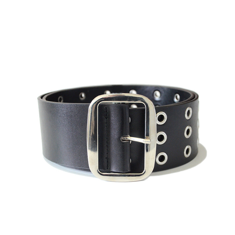 Punk punched belt oval metal buckle