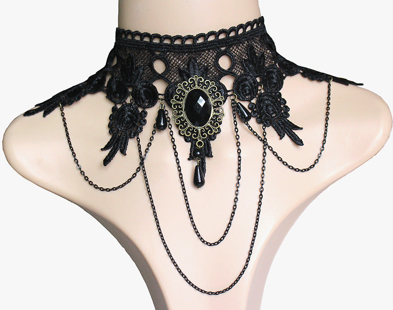 Black lace necklace, punk
