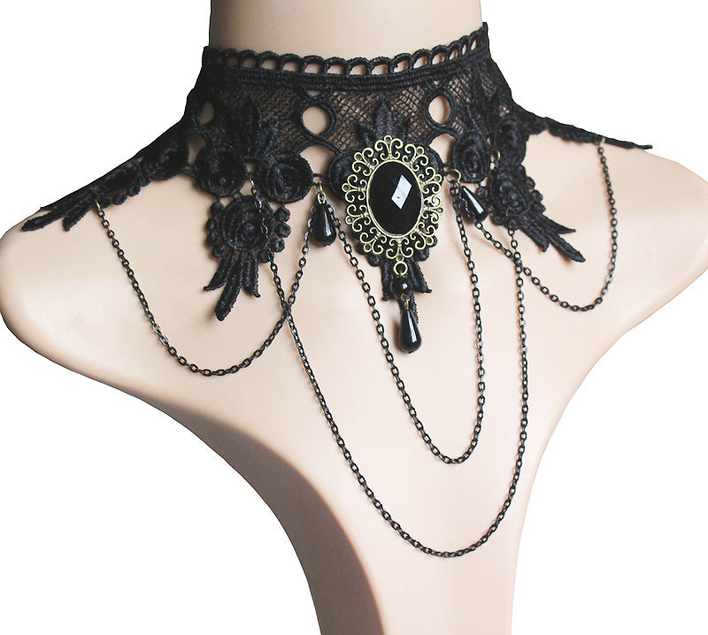 Black lace necklace, punk
