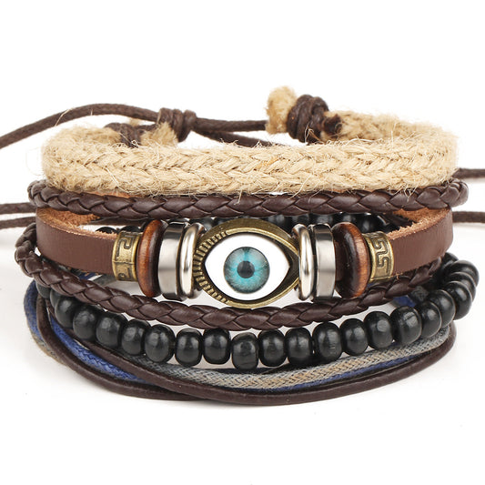 Retro Eyes Leather Beaded Bracelet