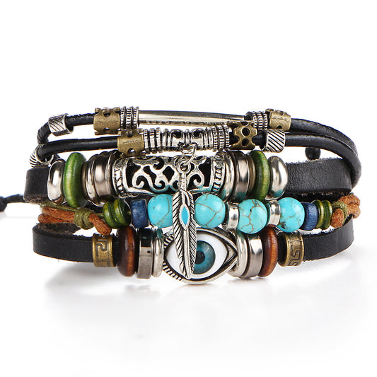 Blue Eye Multi-Layer Leather Bracelet