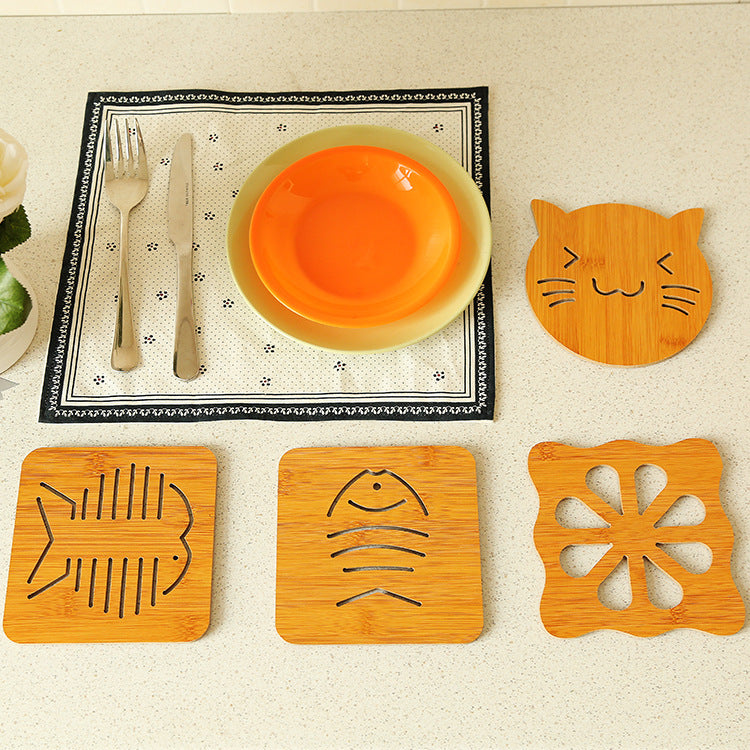Cut-Out Wooden Coaster, Kitchen Thickened Heat-Resistant Pad