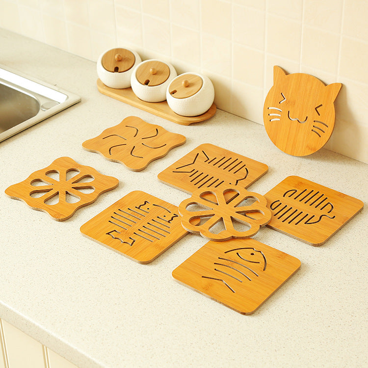 Cut-Out Wooden Coaster, Kitchen Thickened Heat-Resistant Pad