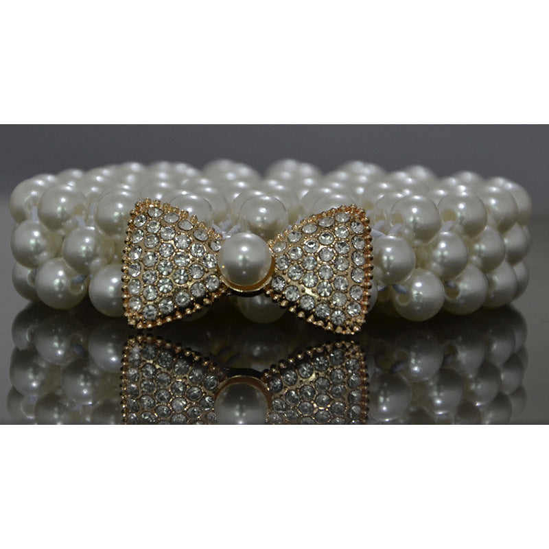 Rhinestone Pearl Bow Waist Seal
