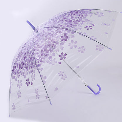 Paraguas Sakura de mango largo transparente de color rosa, sencillo y ecológico