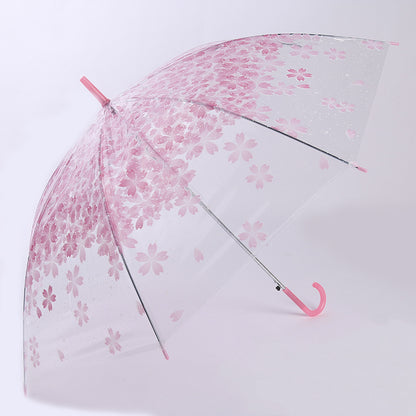 Paraguas Sakura de mango largo transparente de color rosa, sencillo y ecológico