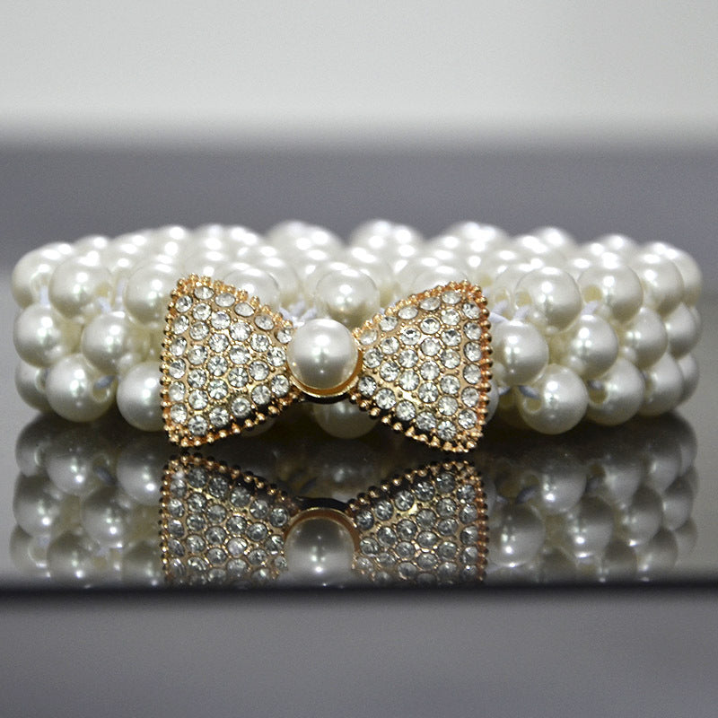 Rhinestone Pearl Bow Waist Seal
